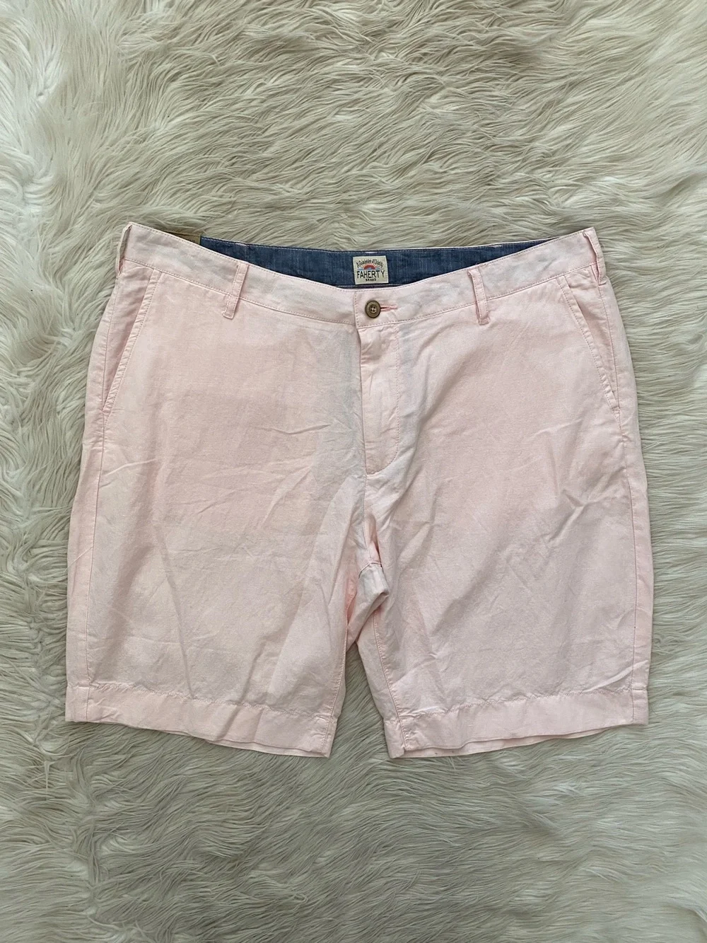 Faherty Malibu Linen Cotton Chino Shorts Lightweight Summer Pink Vacation 36